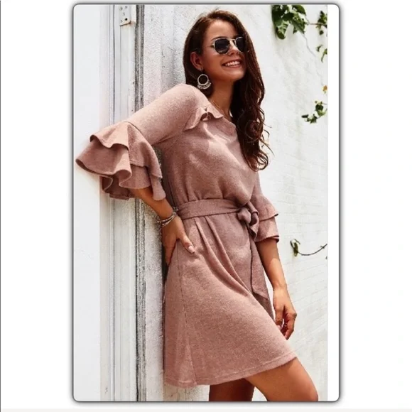 Sierras Boutique Blush Pink Knit Dress - Picture 2 of 6